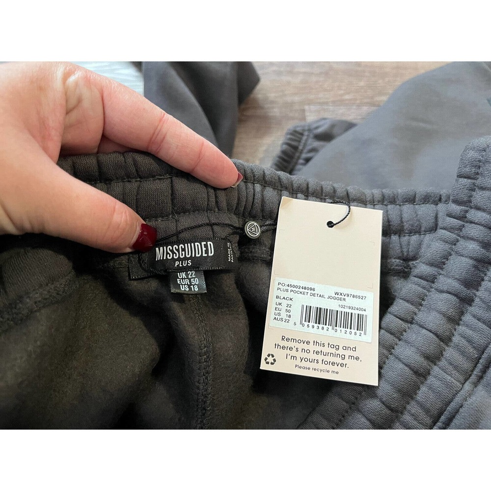 Missguided Plus Women Fleece Joggers Size 18 Gray Pockets O5 - Picture 3 of 7